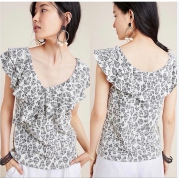 Anthro Dolan Savannah Leopard print ruffle top Size XS - Picture 3 of 8
